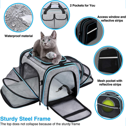 Airline Compliant Pet Carrier, TSA Approved, 4 Sides Expandable Carrier with Removable Fleece Pad and Pockets for Cats and Dogs Up to 20 lbs-airline approved pet carrier-Pets Are Framily