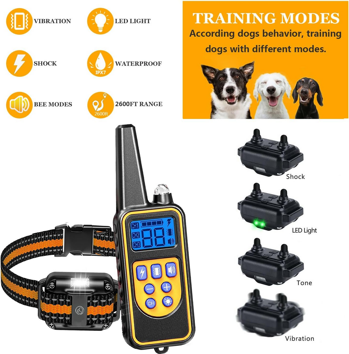 Dog Shock Collar with Remote for 3 dogs - Waterproof & Rechargeable ECollar, Cover 2600ft-Dog Training-Pets Are Framily
