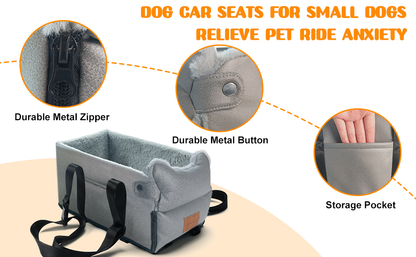 Small Dog Car Seat - Center Conaole Dog Seat, Dog Booster Seat with Safety Tethers and Pad for Small Pets up to 15 lbs