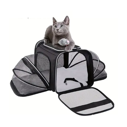 Airline Compliant Pet Carrier, TSA Approved, 4 Sides Expandable Carrier with Removable Fleece Pad and Pockets for Cats and Dogs Up to 20 lbs