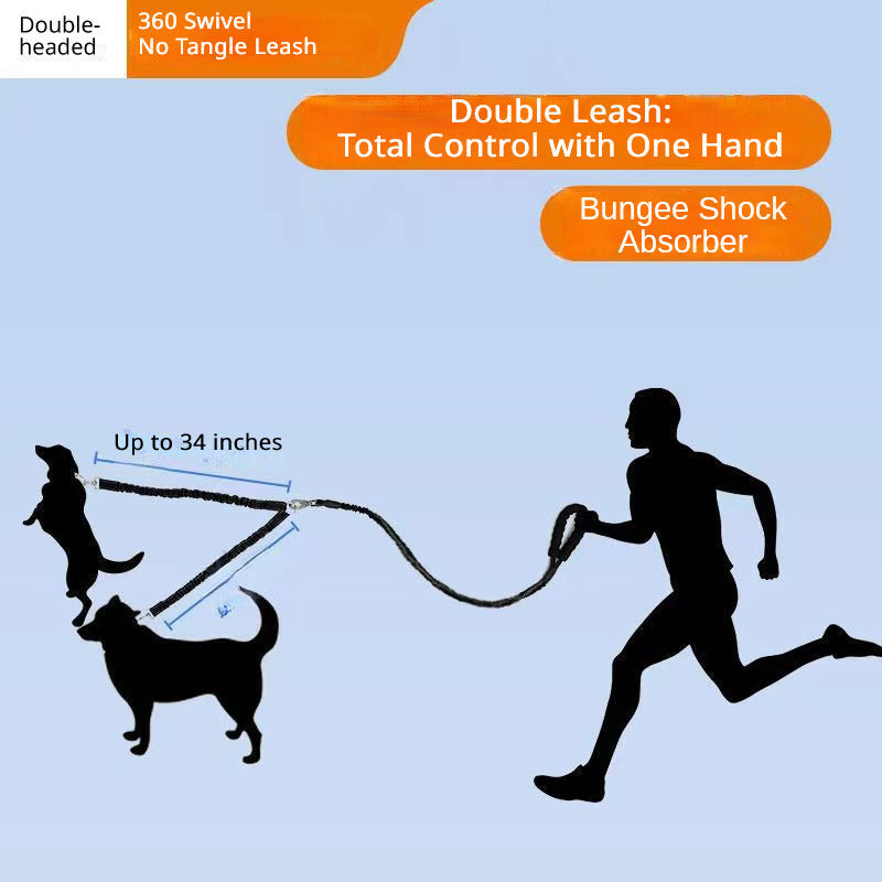 Dual Dog Leash with Bungee Stretch Line, Double Dog Leash, 360 Swivel No Tangle Walking Leash, Shock Absorbing Bungee for Two Dogs, Black, Large (25-150 lbs)-dog leash-Pets Are Framily