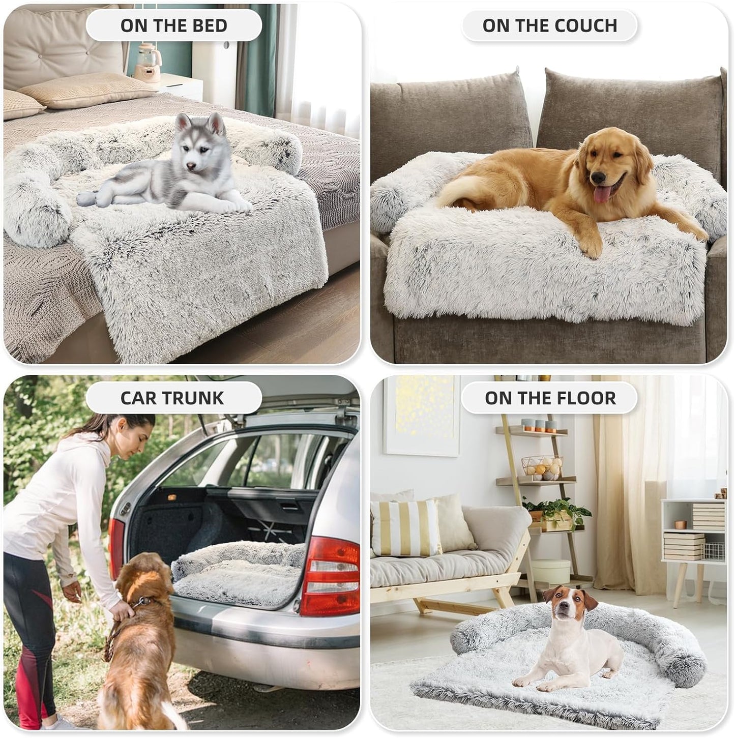 Fluffy Calming Dog Bed - Couch Cover For Dogs And Cats With With Removable Washable Cover For Large Breeds, Light Grey-Couch Covers for Dogs-Pets Are Framily