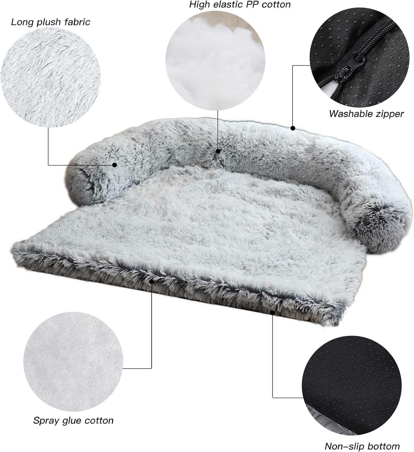 Fluffy Calming Dog Bed - Couch Cover For Dogs And Cats With With Removable Washable Cover For Large Breeds, Light Grey-Couch Covers for Dogs-Pets Are Framily