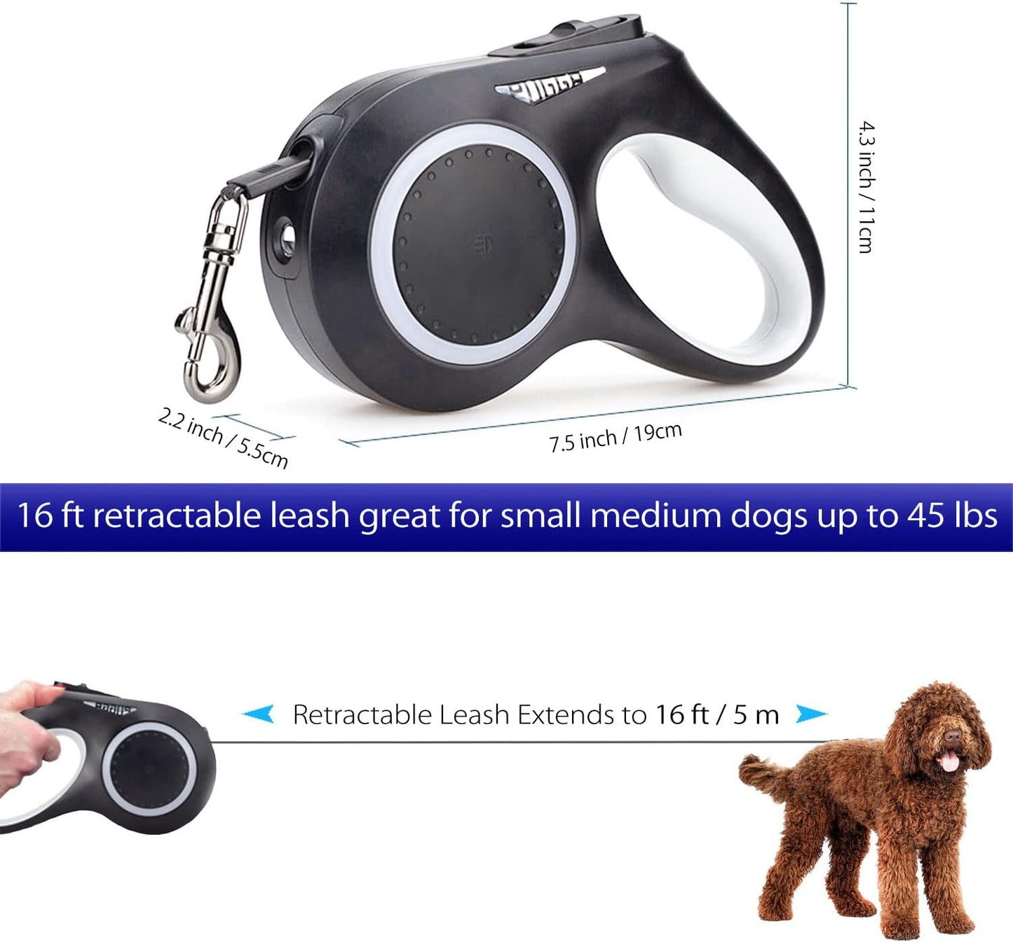 GlowWalk Retractable Dog Leash with LED - 16ft-Pets Are Framily