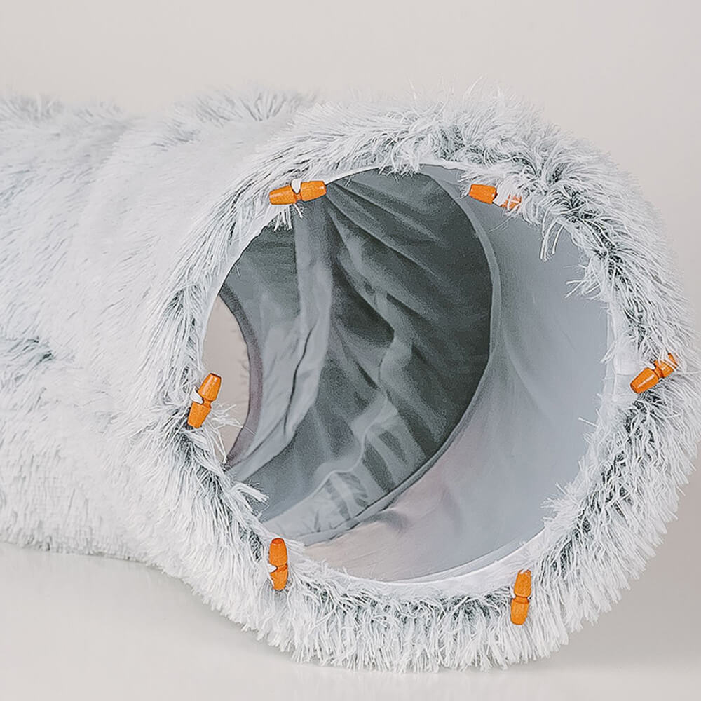 Large Cat Tunnel Bed with Fluffy Cave Tube, Removable Cushion ( for Cats, Dogs, Rabbits, and Ferrets)-Cat Beds-Pets Are Framily
