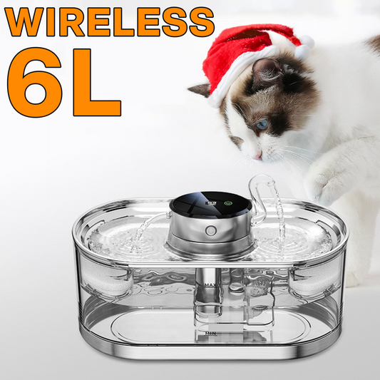 PETS ARE FRAMILY Wireless Cat Dog Water Fountain Long Lasting Battery Operated, 202oz/6L Rechargeable Motion Sensor Pet Fountains, Cordless Auto Ultra Quiet Cat Fountains, BPA-Free, 2 Filters &2 Sponges included-Pets Are Framily