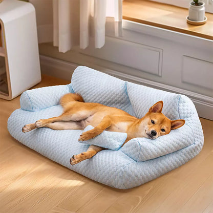 Cooling Dog Sofa Bed, Cooling Mattress for Dogs - Breathable and Washable Material, Lightweight, Light Blue, Grey and Green Pets Are Framily