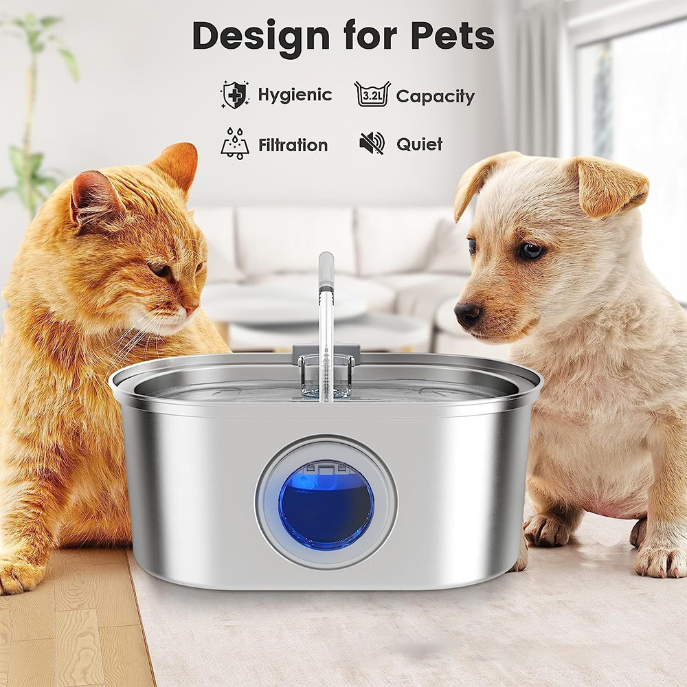Ultra-Quiet Stainless Steel Cat Water Fountain for Cats & Dogs-Pets Are Framily